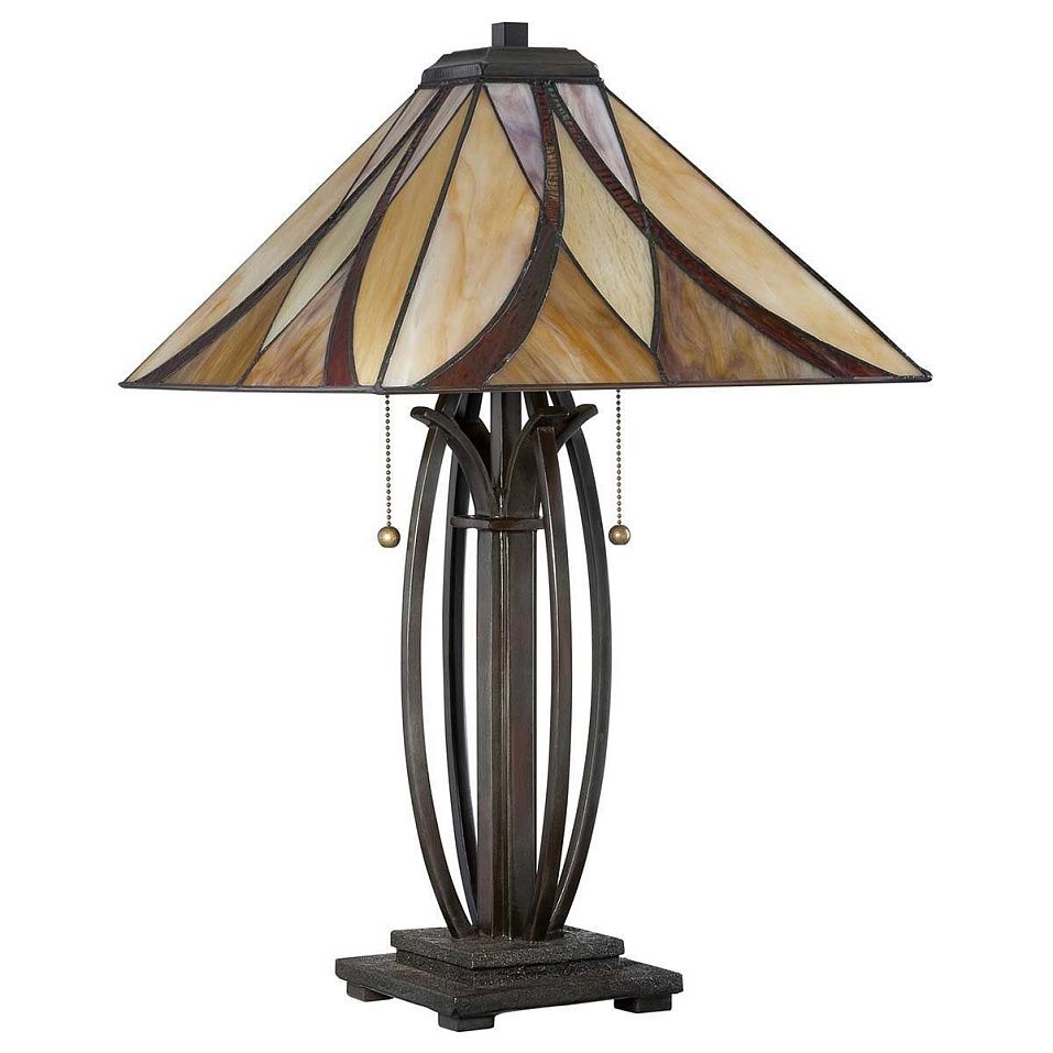QZ-ASHEVILLE-TL  Valiant Bronze /Cream, Amber & Red// настольный E27 2х60  х   