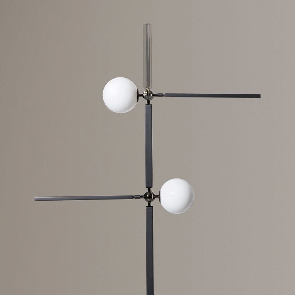 011F1M07GW.CE/UL PINOCCHIO FLOOR MATTE BLACK NICKEL/POLISHED BLACK NICKEL/WHITE/SMOKE GREY TRIHEDRON   