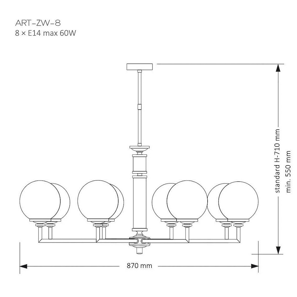 ART-ZW-8(N)G ARTU GLASS полированый никель/белый// подвесной E14 8х40  х   