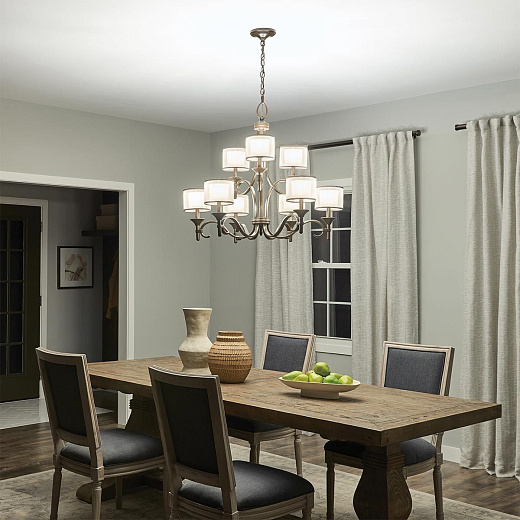 KL-LACEY9-AP LACEY Antique Pewter/Etched Opal Glass, Organza Shades// подвесной E14 9х40  х  KL-LACEY9-AP