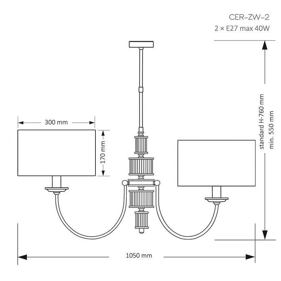 CER-ZW-2(N) CERO полированный никель/прозрачное стекло/серый// подвесной E27 2х40  х   