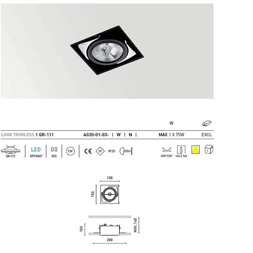 A020-01-03-N LOOK Trimless by MOMO d-n black/chrome/// встраиваемый G53 1х75  х  A020-01-03-N