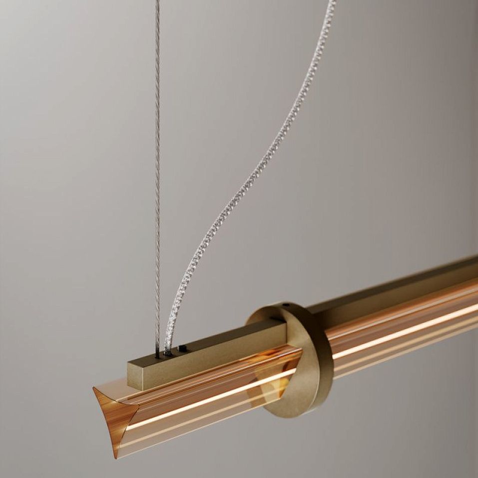 024S2M03G.CE Optical Suspension 1 Natural Burnished Brass /Amber Trihedron //янтарный подвесной LED    