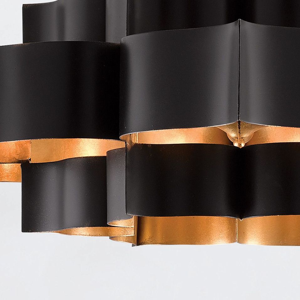 QNC-GRAND-LOTUS-6P-BCGL GRAND LOTUS Matte Black / Contemporary Gold Leaf /// подвесной E14 6х40  х   