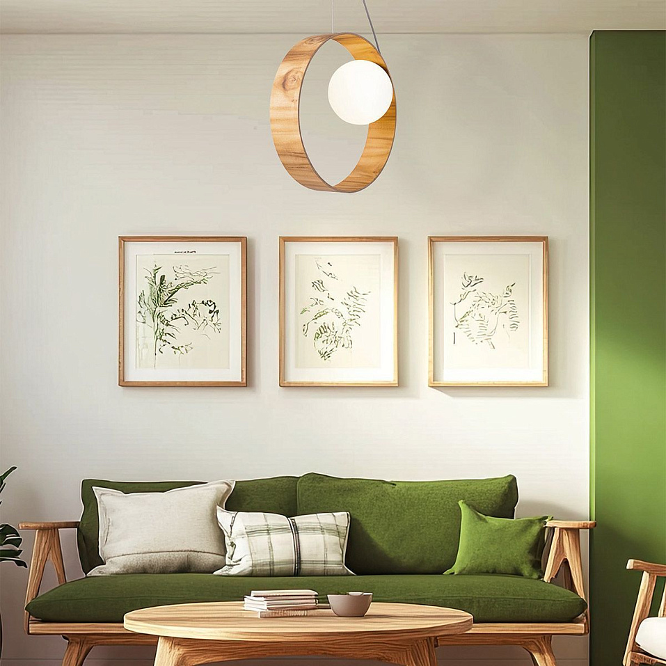 QN-SFERA-1P-TEAK SFERA Teak Veneer /Nickel-Plated Aluminium/Opal// подвесной E27 1х40  х   