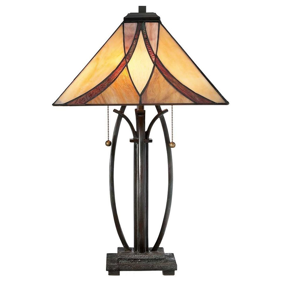 QZ-ASHEVILLE-TL  Valiant Bronze /Cream, Amber & Red// настольный E27 2х60  х   
