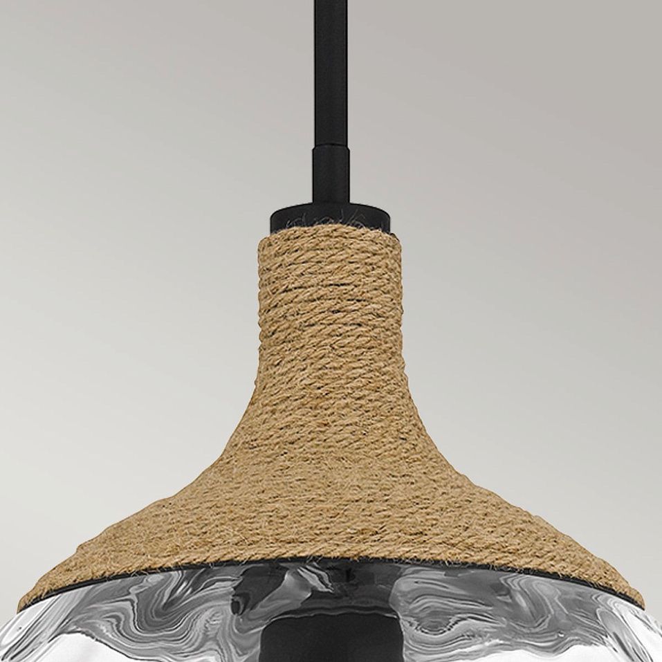 QZ-ROYER-1P-MBK ROYER Matte Black with natural rope /clear mottled blown // подвесной E27 1х60  х   