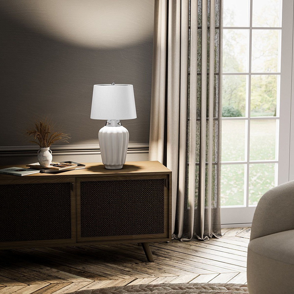 QN-BEXLEY-TL-WPN BEXLEY White & Polished Nickel/Light Ivory with silver laminate inner// настольный    