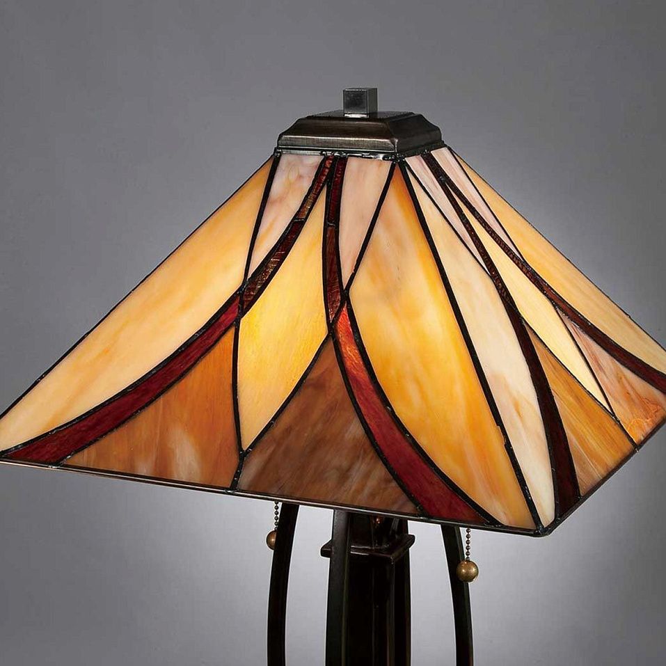 QZ-ASHEVILLE-TL  Valiant Bronze /Cream, Amber & Red// настольный E27 2х60  х   