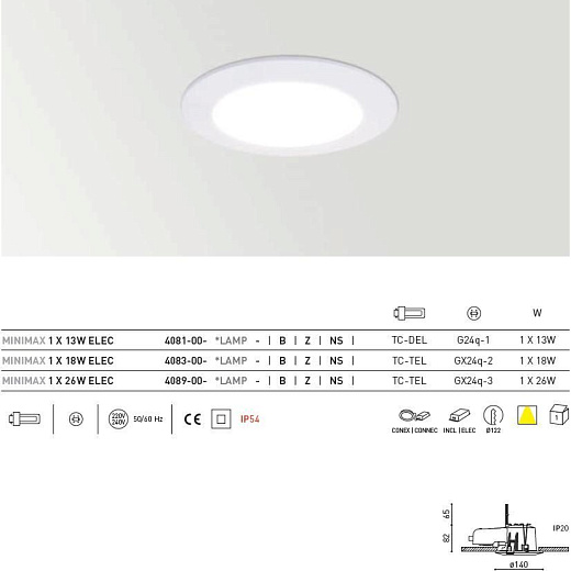 4089-00-00 B MINIMAX white///white встраиваемый GX24q-3 1х26  х  4089-00-00 B