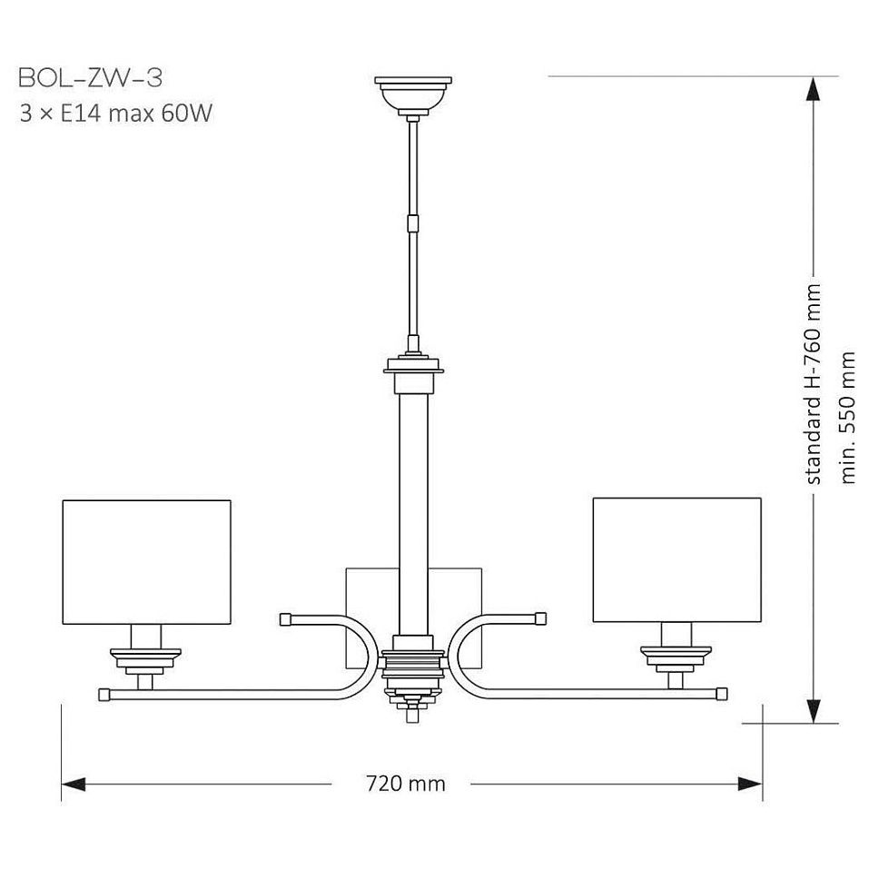 BOL-ZW-3(N)-21 BOLT полированый никель/белый// подвесной E14 3х40  х   
