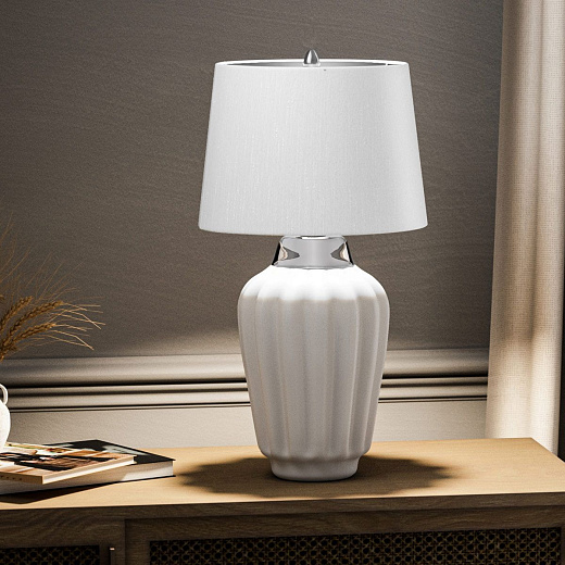 QN-BEXLEY-TL-WPN BEXLEY White & Polished Nickel/Light Ivory with silver laminate inner// настольный   QN-BEXLEY-TL-WPN