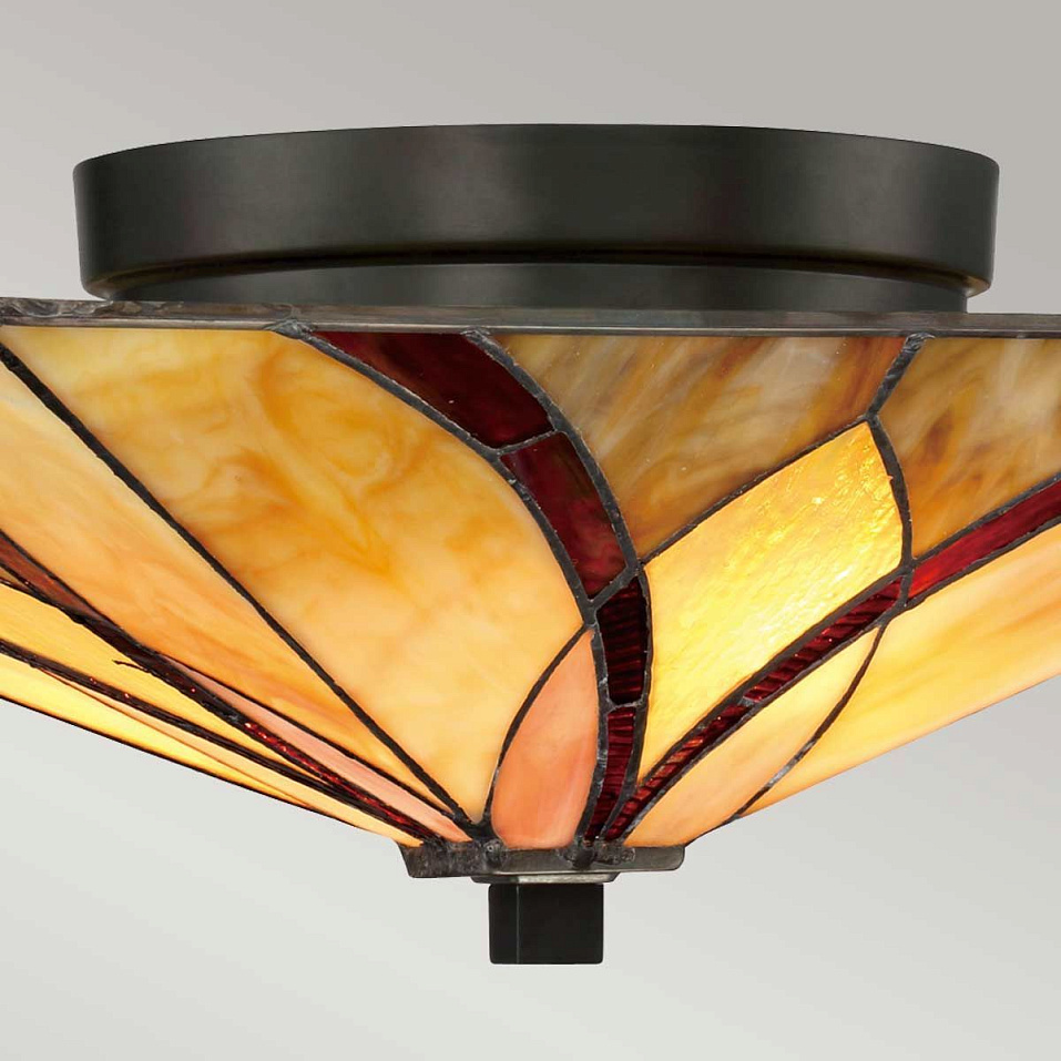 QZ-ASHEVILLE-F ASHEVILLE Valiant Bronze/Cream, Amber & Red// потолочный E27 2х60  х   