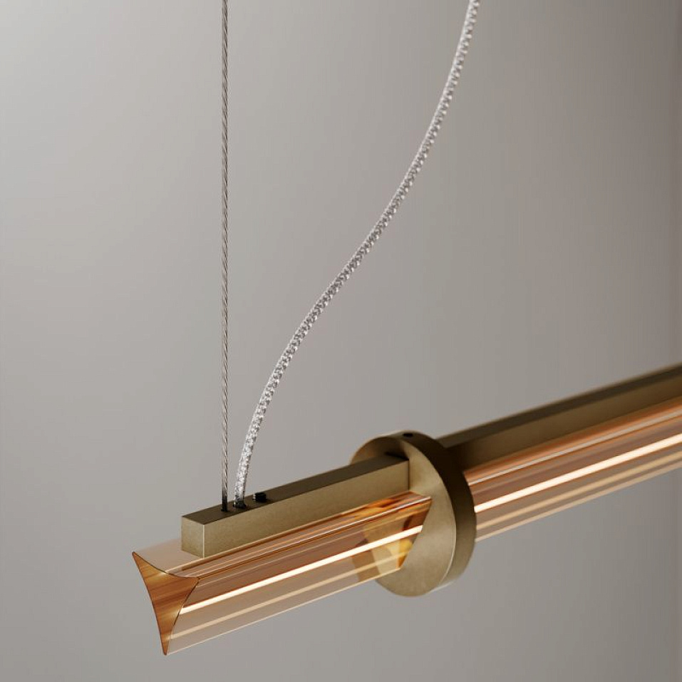 024S2M03G.CE Optical Suspension 1 Natural Burnished Brass /Amber Trihedron //янтарный подвесной LED    