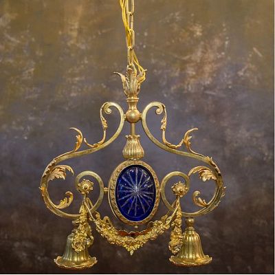 Н101219/34780  antique gold/blue// подвесной E27 2х40 E14 1х40