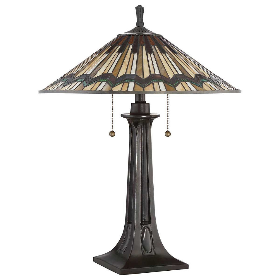 QZ-ALCOTT-TL  Valiant Bronze/Tiffany Glass// настольный E27 2х60  х   