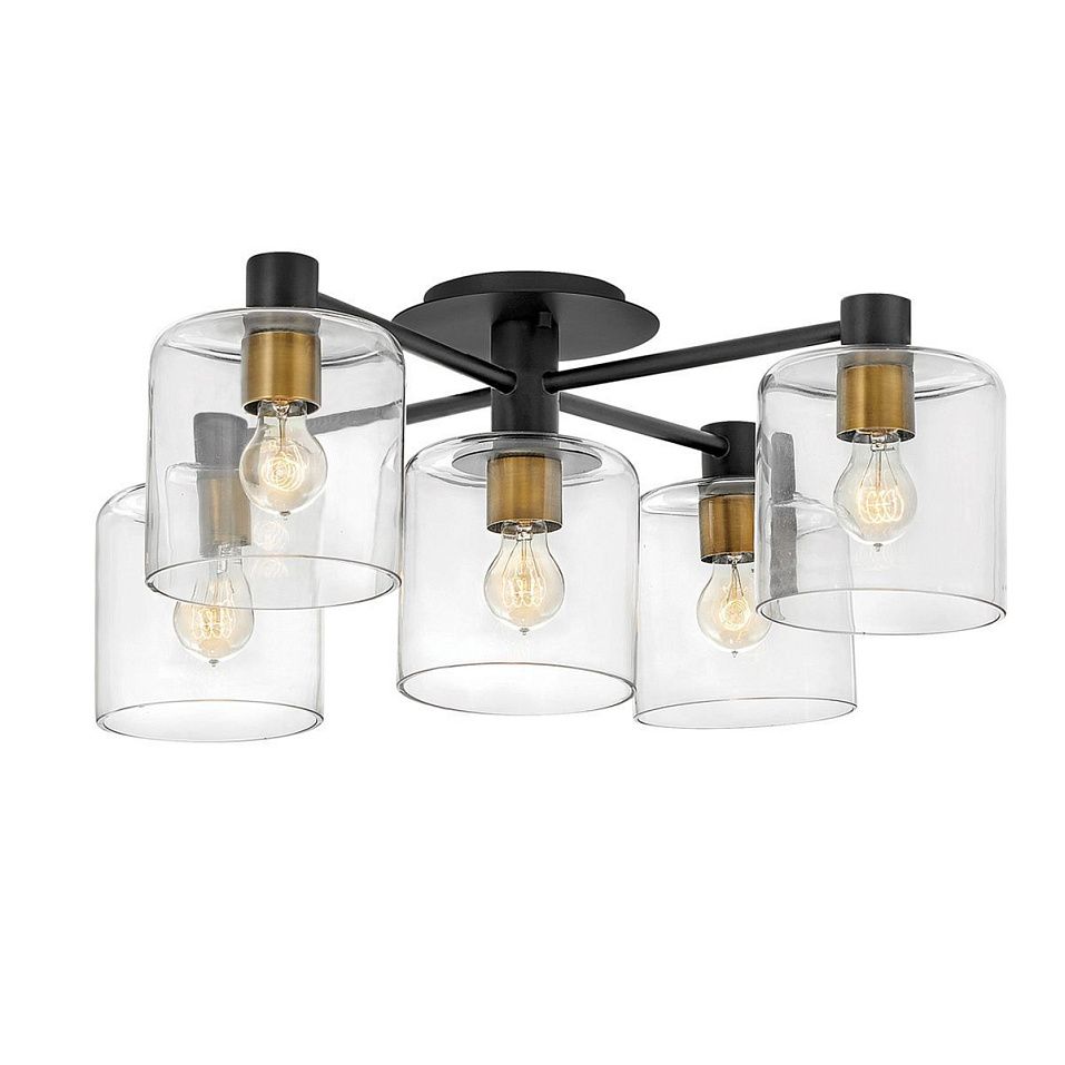 QN-AXEL5-BK ALEX Black with Heritage Brass /Clear// потолочный E27 5х60  х   