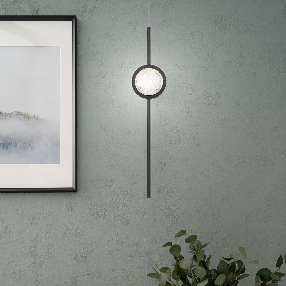 QN-BARLETTA-1P-BK BARLETTA Black/Clear Seeded Glass// подвесной LED 1х6  х   