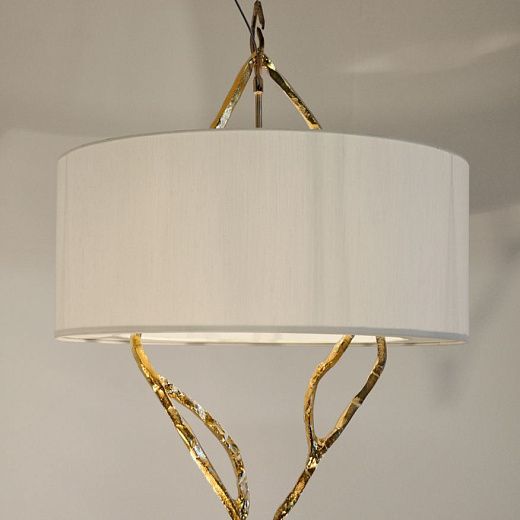 Cheney Suspension – 010 CHENEY Gold plated 24Kt – or – Bronze/Cylinder lampshade in  Ivory shantung   Cheney Suspension – 010