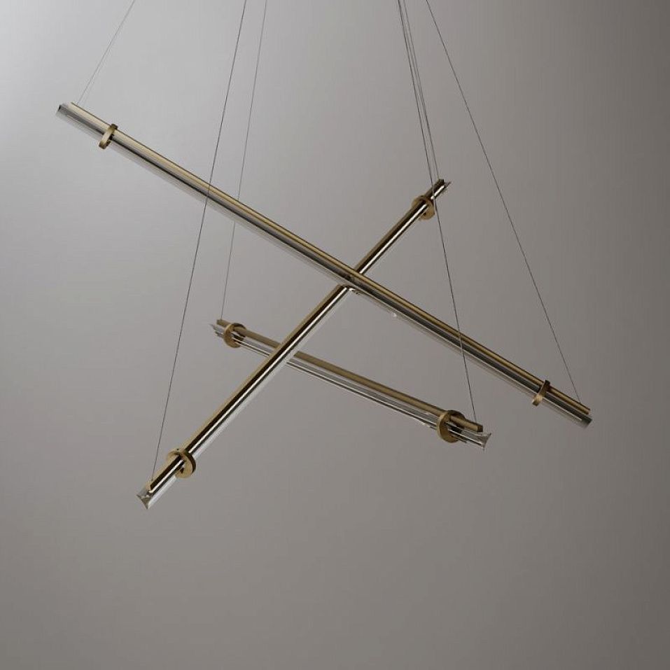 024S1M03R.CE Optical Suspension 3  Natural Burnished Brass /Smoke Grey Trihedron // подвесной LED 3х   