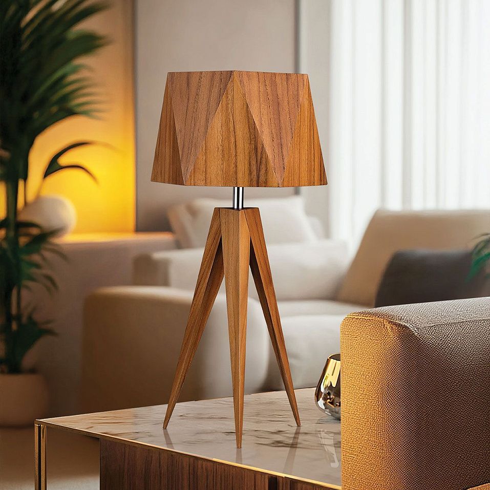 QN-ANGULAR-TL-TEAK ANGULAR Teak Veneer/ Nickel Plated Aluminium/Teak Veneer// настольный E27 1х40  х   