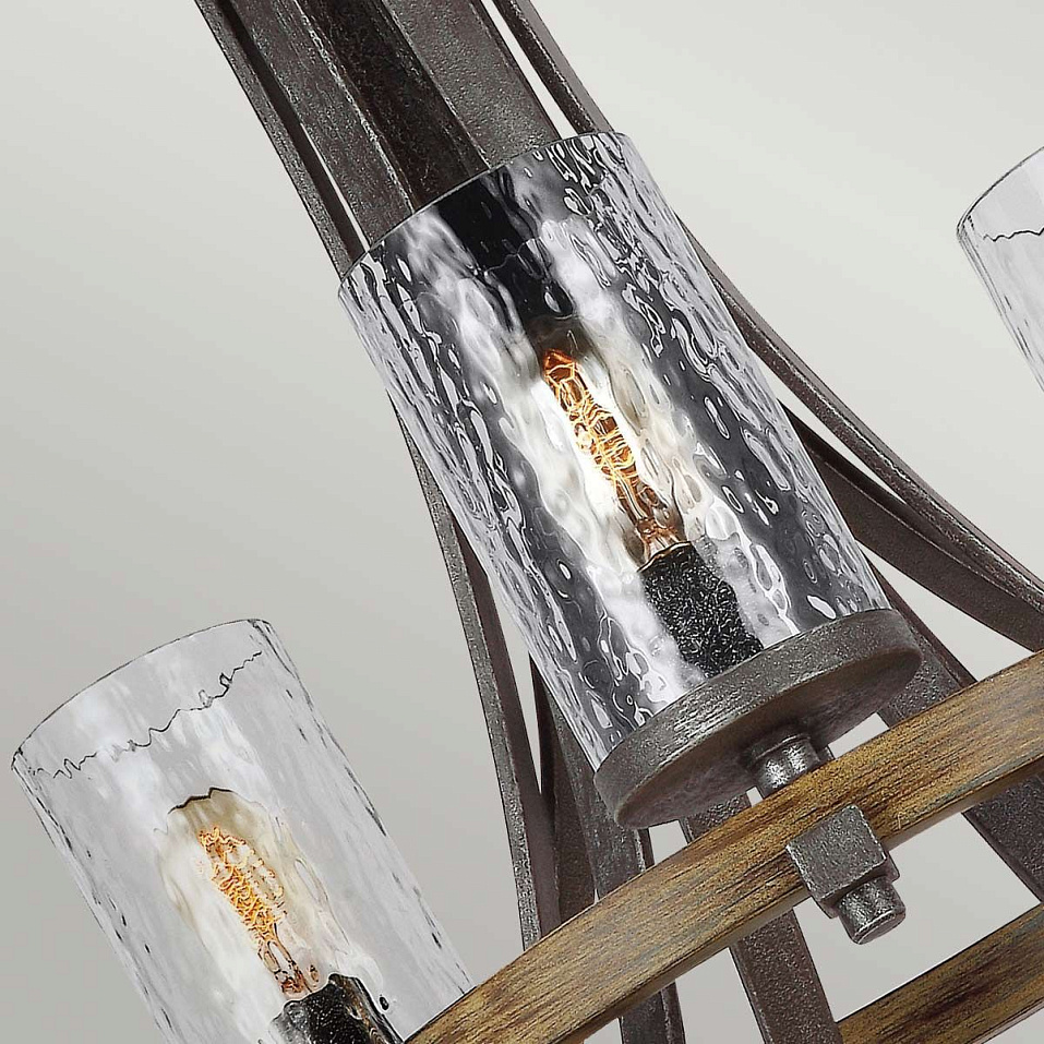 QN-ANGELO9 ANGELO Distressed Weathered Oak & Slate Grey Metal /Wavy Texture Glass // подвесной E27 9   