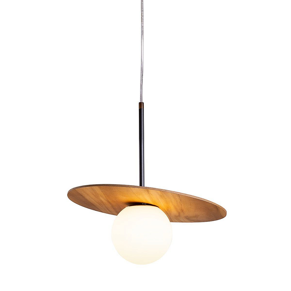 QN-ORBIT-P-M-TEAK ORBIT Teak Veneer / Nickel-Plated Aluminium /Teak Veneer /Opal Glass// подвесной E   