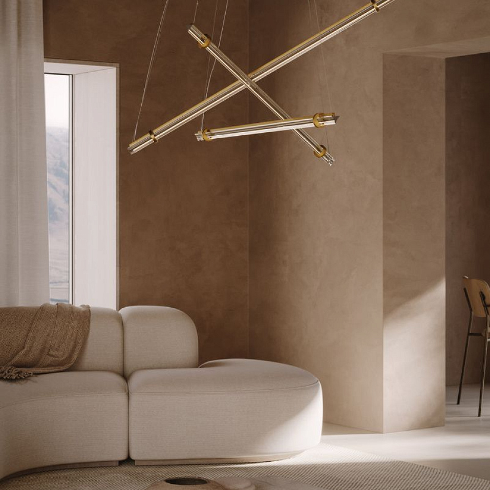 024S1M03R.CE Optical Suspension 3  Natural Burnished Brass /Smoke Grey Trihedron // подвесной LED 3х   