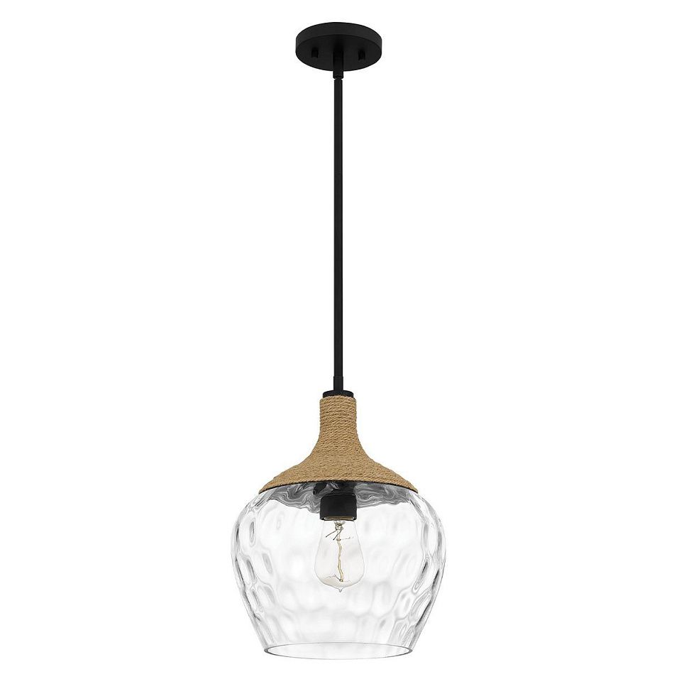 QZ-ROYER-1P-MBK ROYER Matte Black with natural rope /clear mottled blown // подвесной E27 1х60  х   