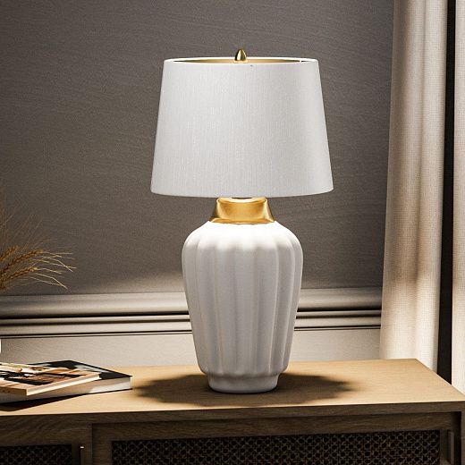 QN-BEXLEY-TL-WBB BEXLEY White & Brushed Brass /Light Ivory with gold laminate inner// настольный E27  QN-BEXLEY-TL-WBB