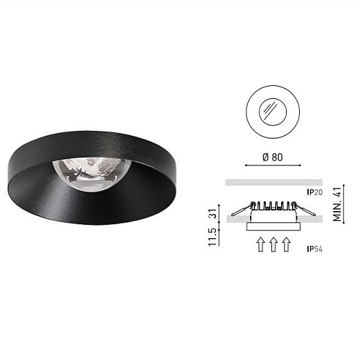 A3141011NT PUCK RECESSED M black///transparent встраиваемый LED 1х9  х  A3141011NT