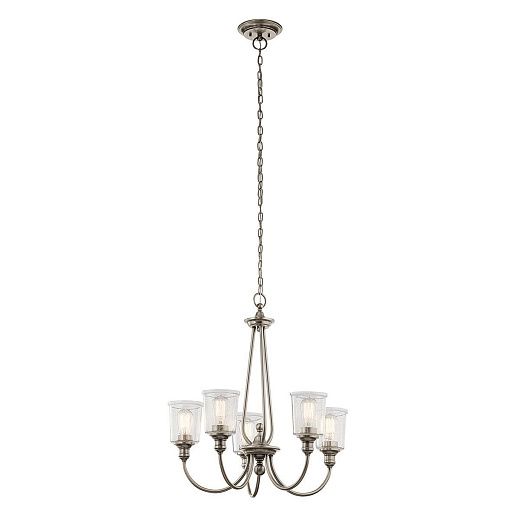 KL-WAVERLY5-CLP WAVERLY Classic Pewter/Seeded Glass// подвесной E14 5х60  х  KL-WAVERLY5-CLP