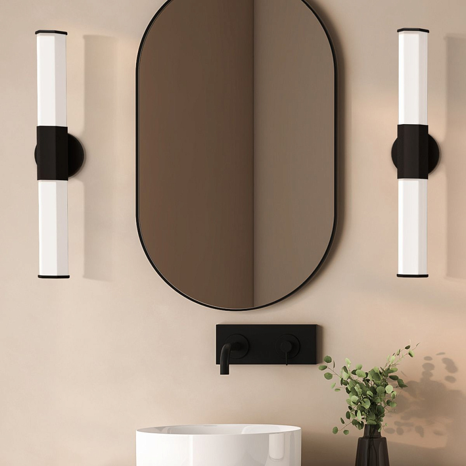 QN-FACET-LED2-BK-BATH FACET Matte Black/Opal// настенный LED 2х12  х   