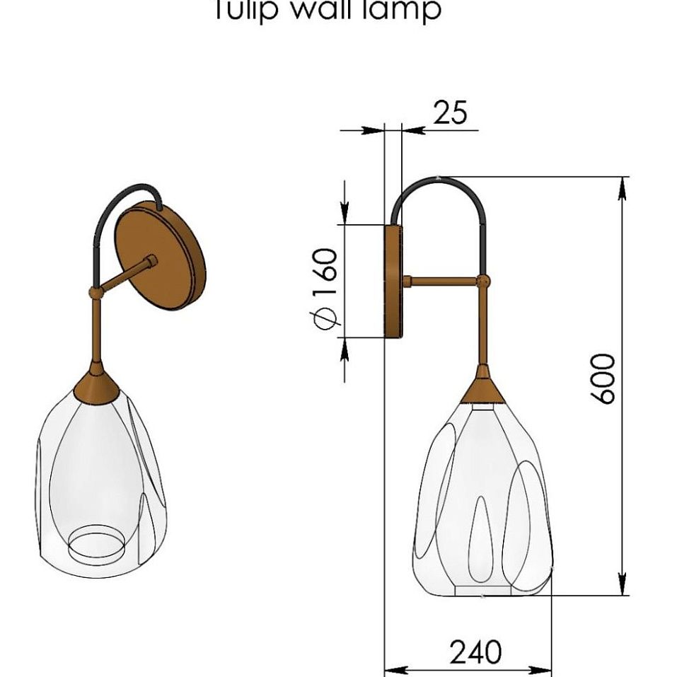 TULIP MINI WALL  TULIP латунь/прозрачный// настенный E27 1х60  х   