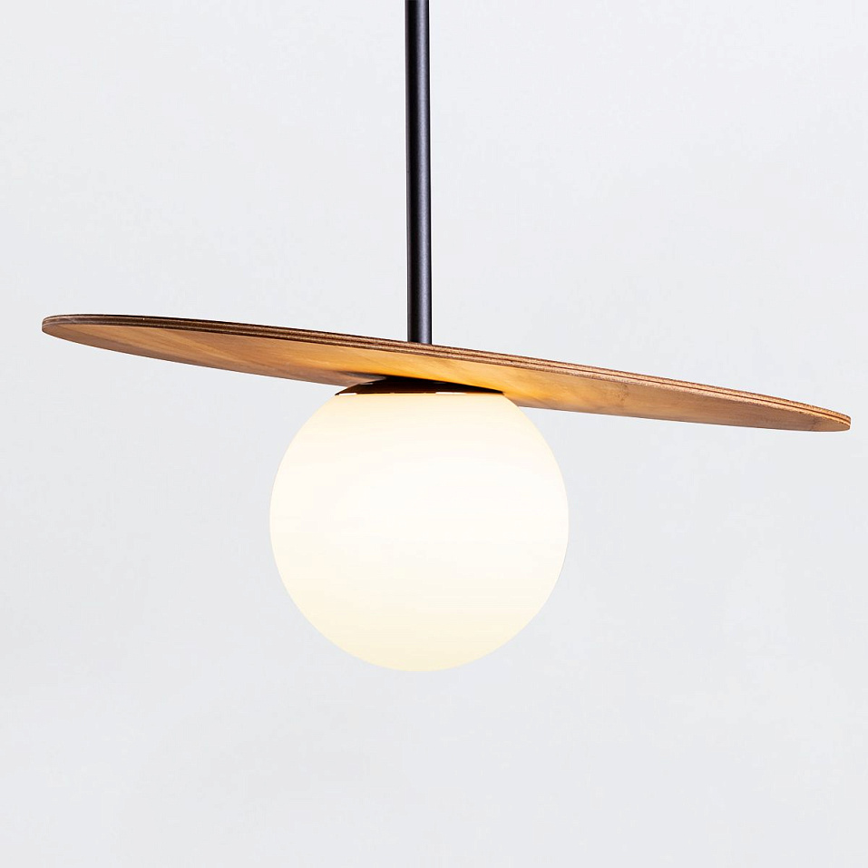 QN-ORBIT-P-M-TEAK ORBIT Teak Veneer / Nickel-Plated Aluminium /Teak Veneer /Opal Glass// подвесной E   