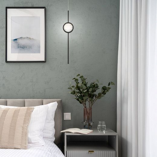 QN-BARLETTA-1P-BK BARLETTA Black/Clear Seeded Glass// подвесной LED 1х6  х  QN-BARLETTA-1P-BK