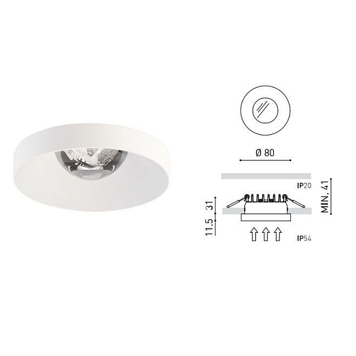 A3141011WT PUCK RECESSED M white///transparent встраиваемый LED 1х9  х  A3141011WT