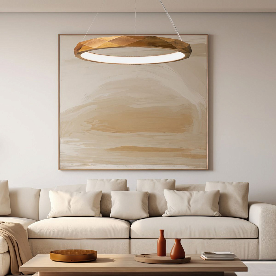 QZ-NEWBURY-F-PB ANGULAR Teak Veneer/Nickel Plated Aluminium /Teak Veneer//белый подвесной LED 1х29     