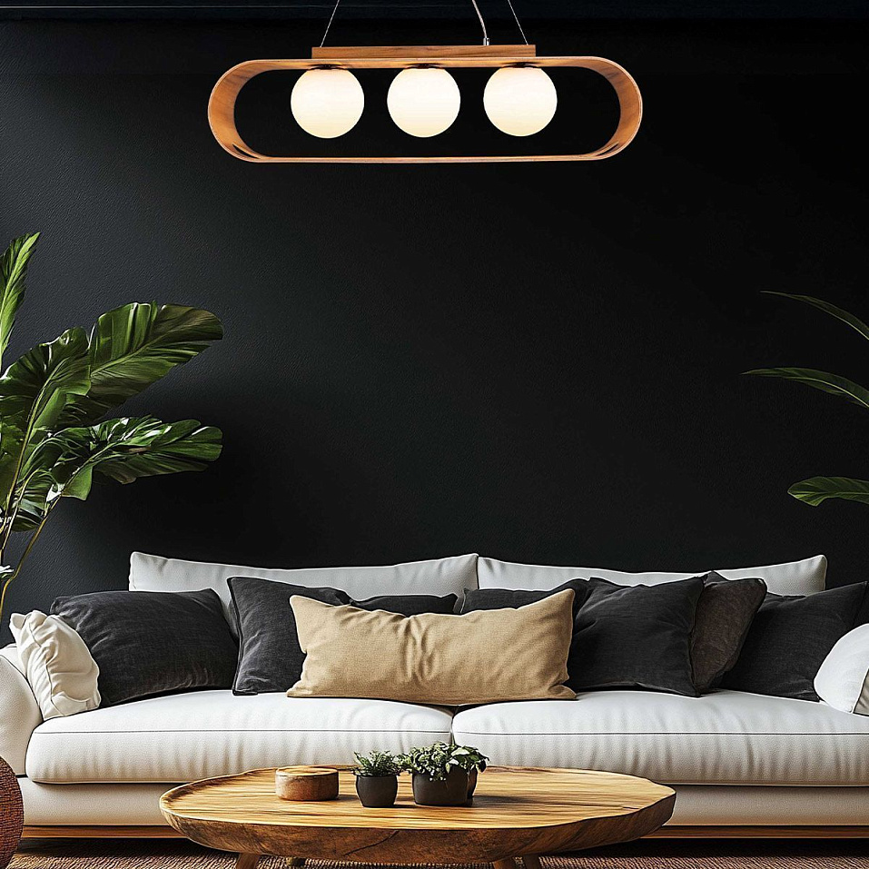 QN-SFERA-3P-TEAK  SFERA Teak Veneer /Nickel-Plated Aluminium /Opal// подвесной E27 3х40  х   