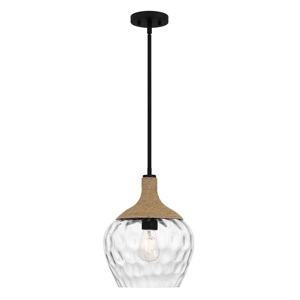 QZ-ROYER-1P-MBK ROYER Matte Black with natural rope /clear mottled blown // подвесной E27 1х60  х   