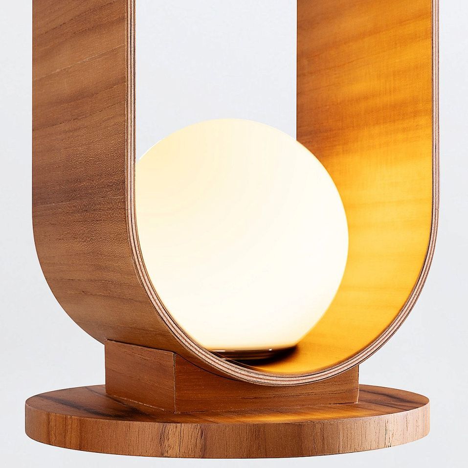 QN-SFERA-TL-L-TEAK  SFERA Teak Veneer/Opal// настольный E27 1х40  х   