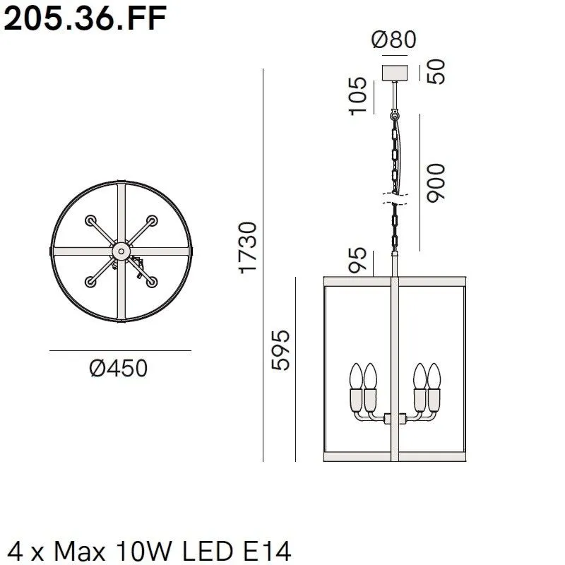 205.36.FF LONDON Antique Iron/Clear// подвесной E14 4х60  х   