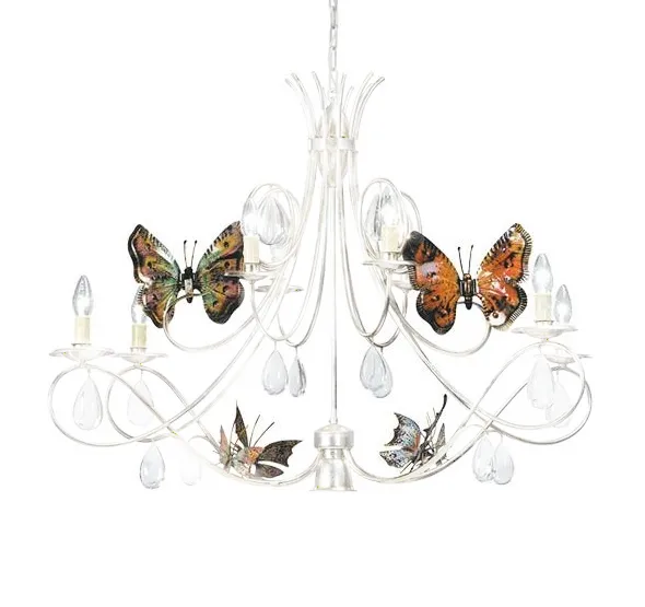 NO 126  white patina/transparent glass/color butterfly// подвесной E14 8х60  х   