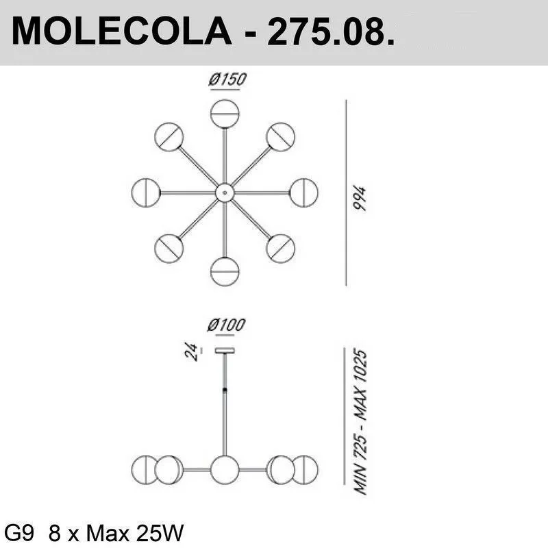 275.08.ONT MOLECOLA Brass/Crystals clear and frosted// подвесной G9 LED 8х5  х   