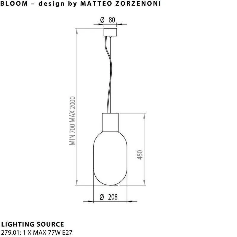 279.01.P BLOOM natural brass/pink transparent// подвесной E27 1х15  х   