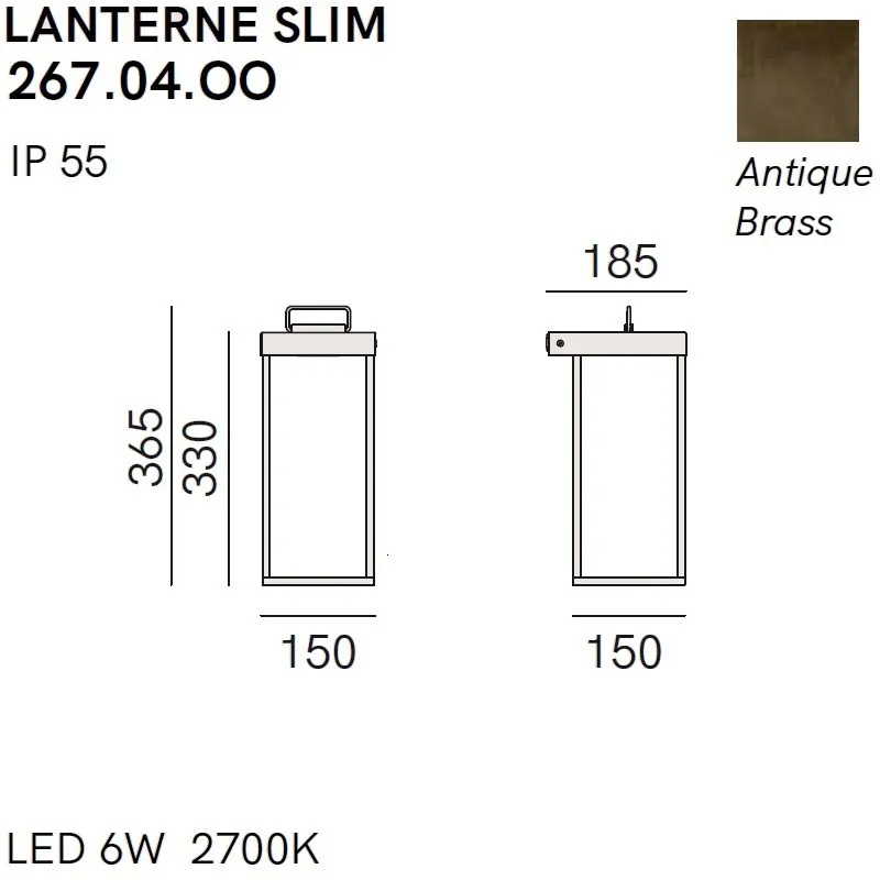 267.04.OO LANTERNE SLIM Antique Brass/// настенный LED 1х6  х   