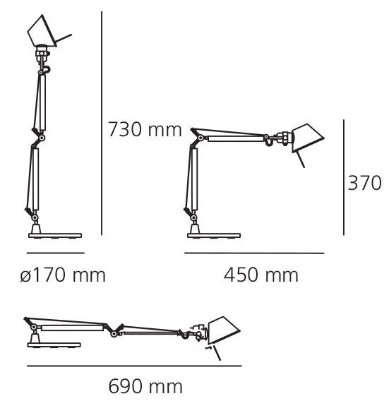 A 00 13 00 TOLOMEO micro polished alluminium/ светильник настольный E14 1х60  х   