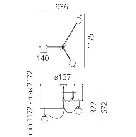 1276 010A NH black/brass/white// подвесной E14 LED 3х6  х   