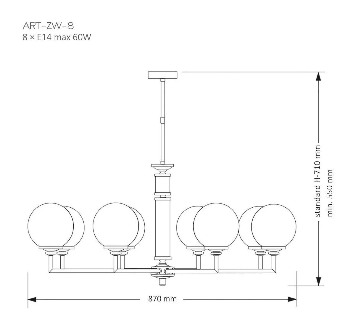 ART-ZW-8(N)G ARTU GLASS полированый никель/белый// подвесной E14 8х40  х   